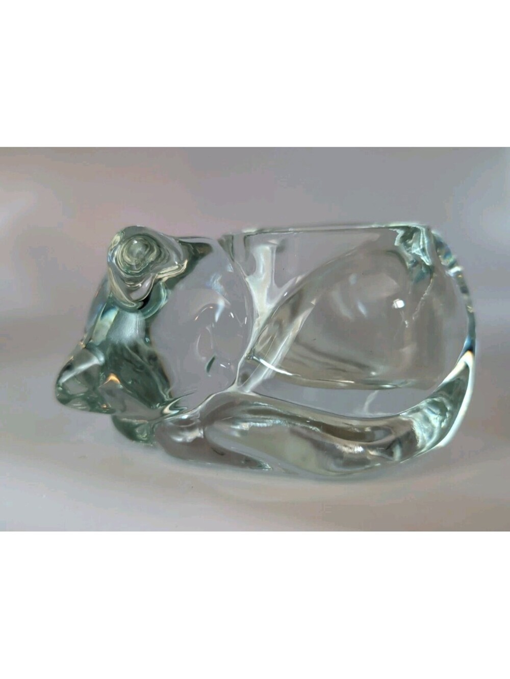 Vintage Indiana Glass Sleeping Cat Candle Holder Votive Paperweight Figurine